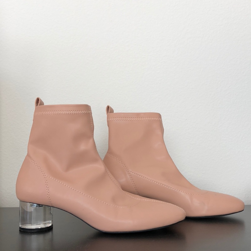 ZARA faux leather ankle boot w lucite heel.